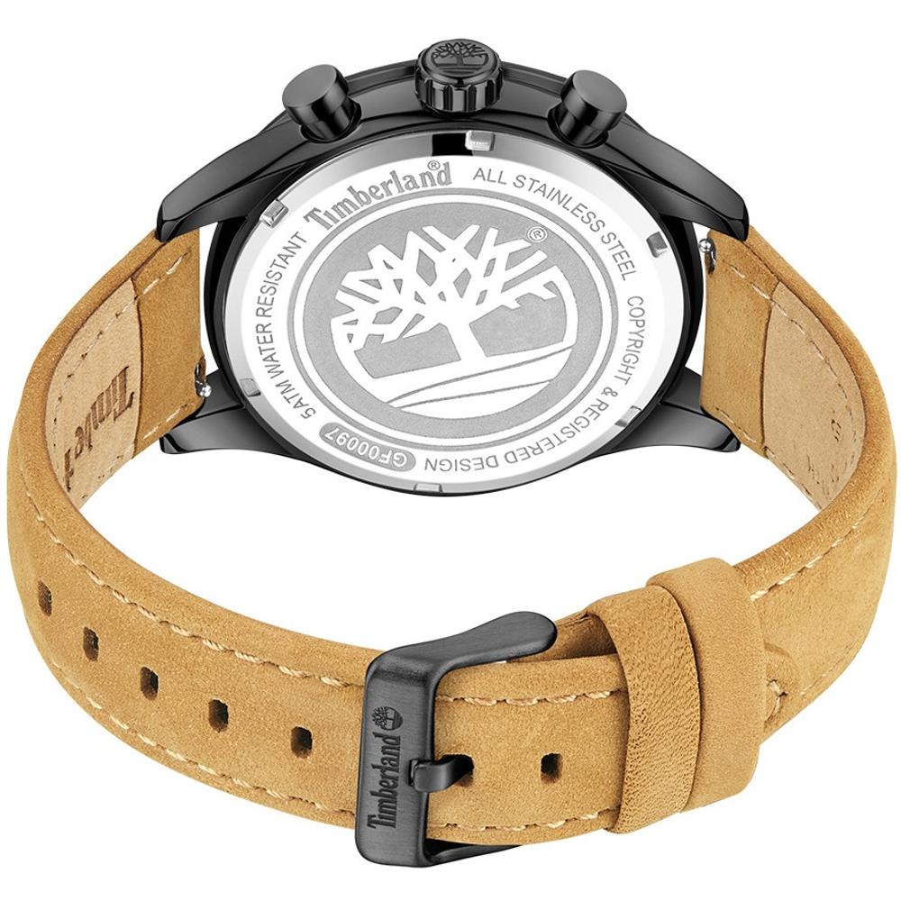 TIMBERLAND Ashmont Dual-Time Multifunction 46mm Black Stainless Steel Brown Leather Strap TDWGF0009701