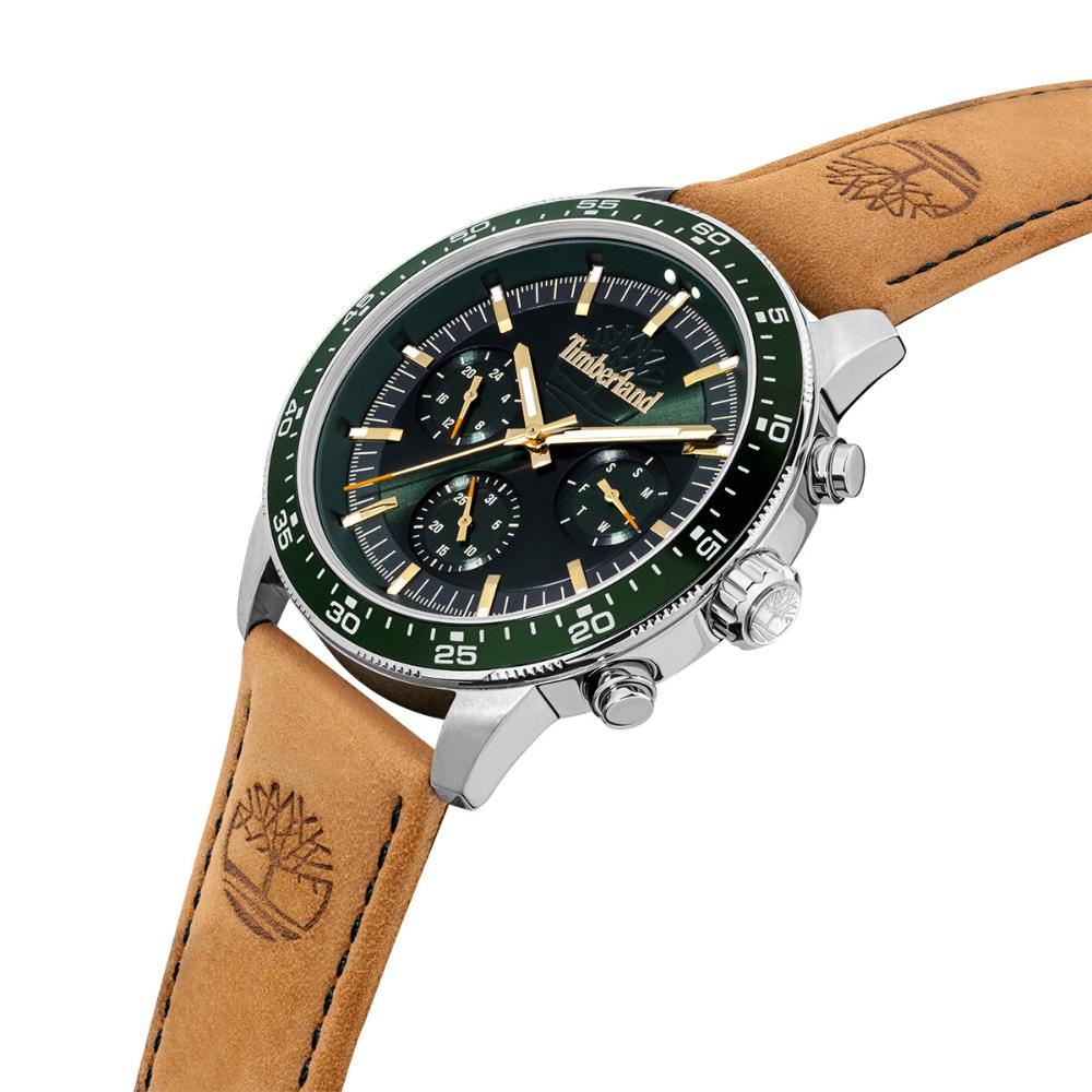 TIMBERLAND Parkman Multifunction Green 44mm Silver Stainless Steel Brown Leather Strap TDWGF0029001