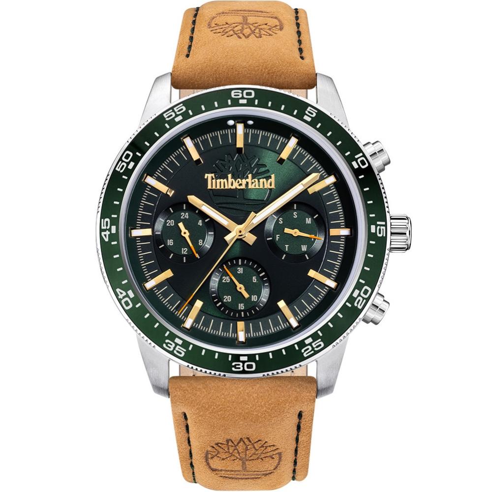 TIMBERLAND Parkman Multifunction Green 44mm Silver Stainless Steel Brown Leather Strap TDWGF0029001