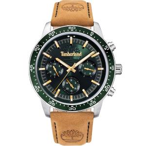 TIMBERLAND Parkman Multifunction Green 44mm Silver Stainless Steel Brown Leather Strap TDWGF0029001 - 38363