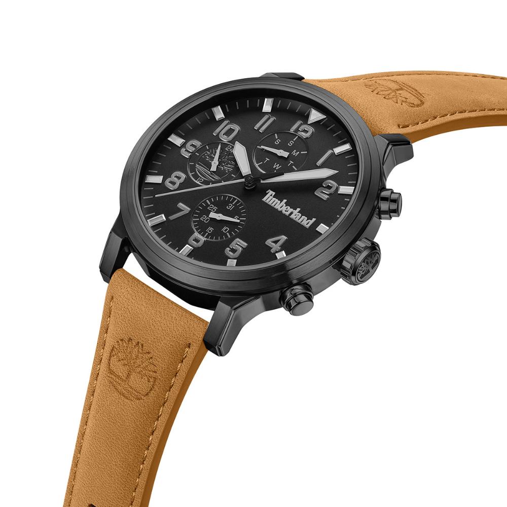 TIMBERLAND Driscoll Multifunction 46mm Black Stainless Steel Beige Leather Strap TDWGF0040701