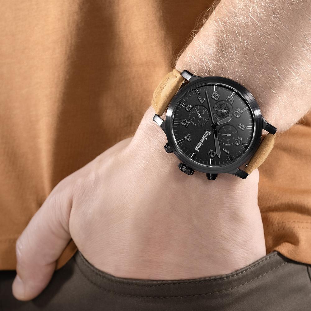 TIMBERLAND Driscoll Multifunction Black Dial 46mm Black Stainless Steel Beige Leather Strap TDWGF0040701