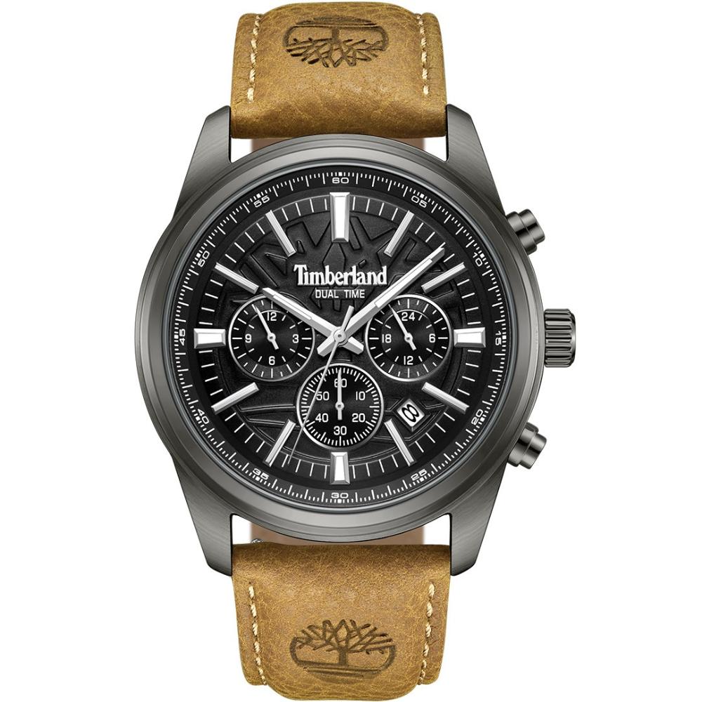 TIMBERLAND Northbridge Dual Time Black Dial 45mm Black Stainless Steel Brown Leather Strap TDWGF0041205