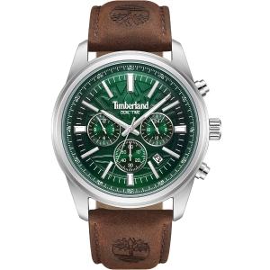 TIMBERLAND Northbridge Dual Time Green Dial 45mm Silver Stainless Steel Brown Leather Strap TDWGF0041206 - 54115