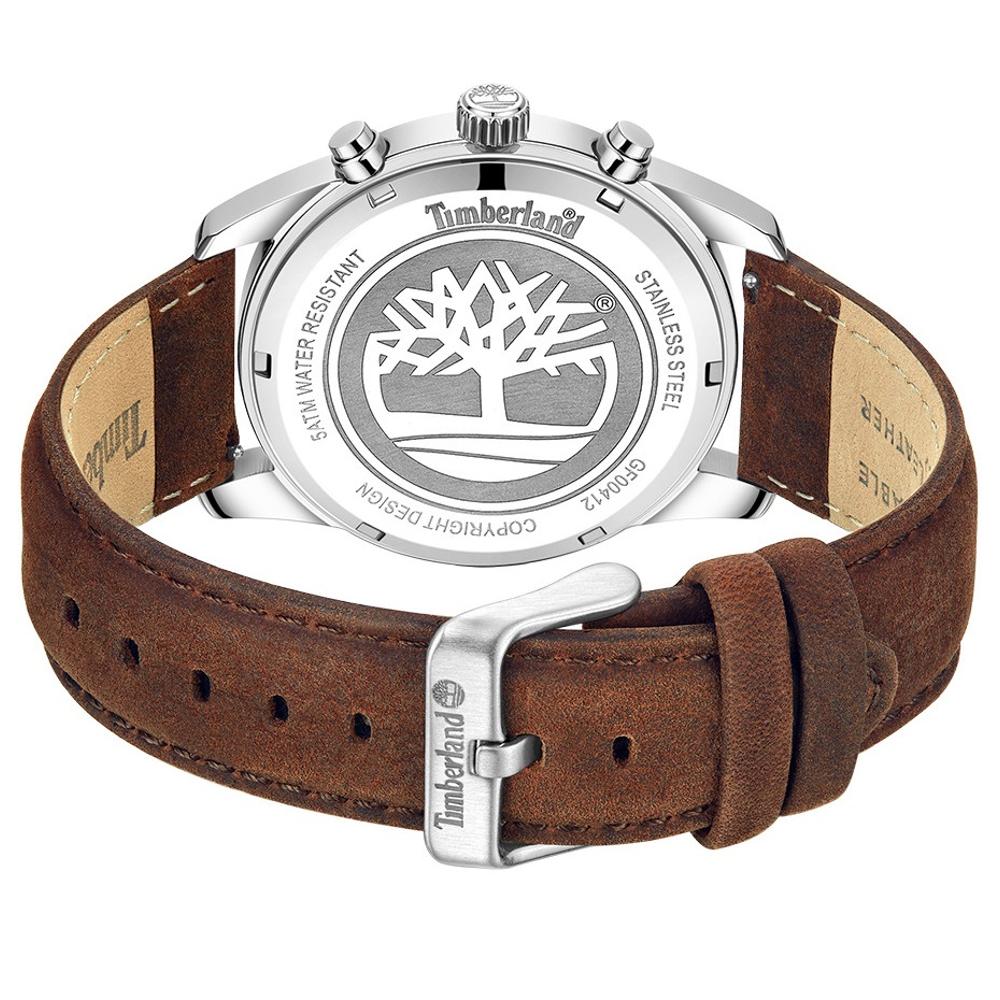 TIMBERLAND Northbridge Dual Time Green Dial 45mm Silver Stainless Steel Brown Leather Strap TDWGF0041206