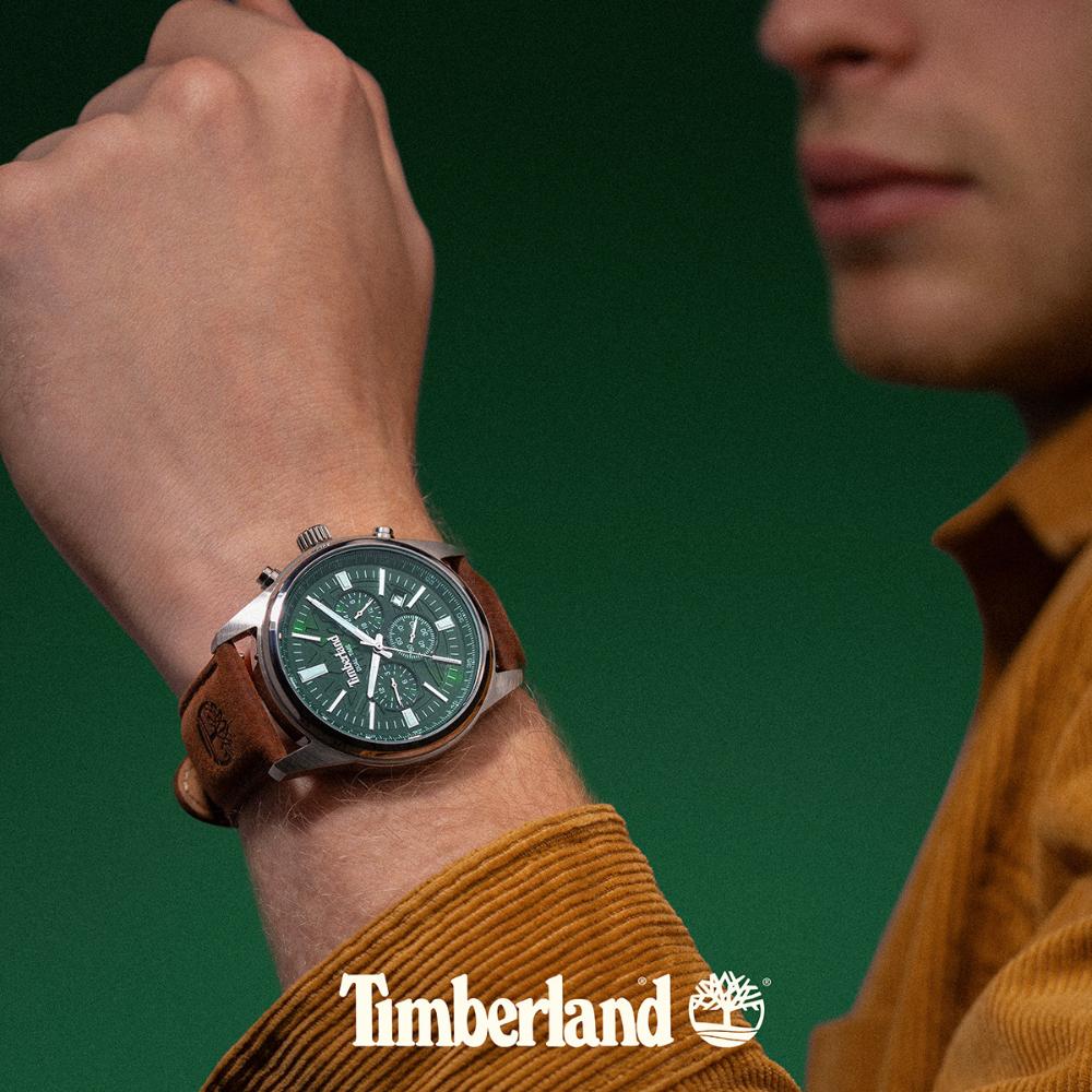 TIMBERLAND Northbridge Dual Time Green Dial 45mm Silver Stainless Steel Brown Leather Strap TDWGF0041206 - 6