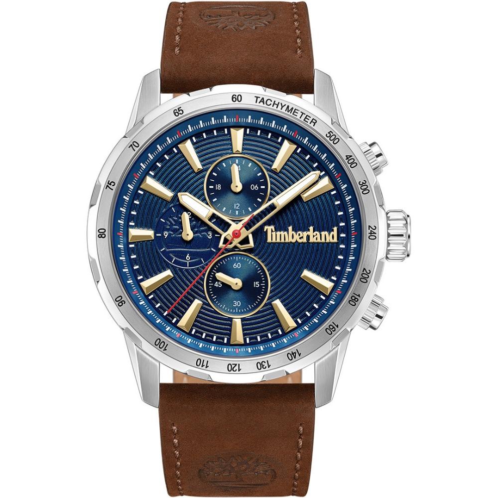 TIMBERLAND Kennebunk Dual Time 46mm Silver Stainless Steel Brown Leather Strap TDWGF0041501