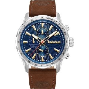 TIMBERLAND Kennebunk Dual Time 46mm Silver Stainless Steel Brown Leather Strap TDWGF0041501 - 48697