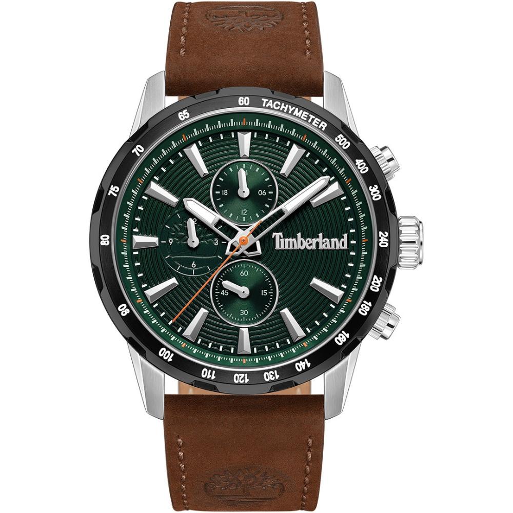 TIMBERLAND Kennebunk Dual Time 46mm Silver Stainless Steel Brown Leather Strap TDWGF0041540