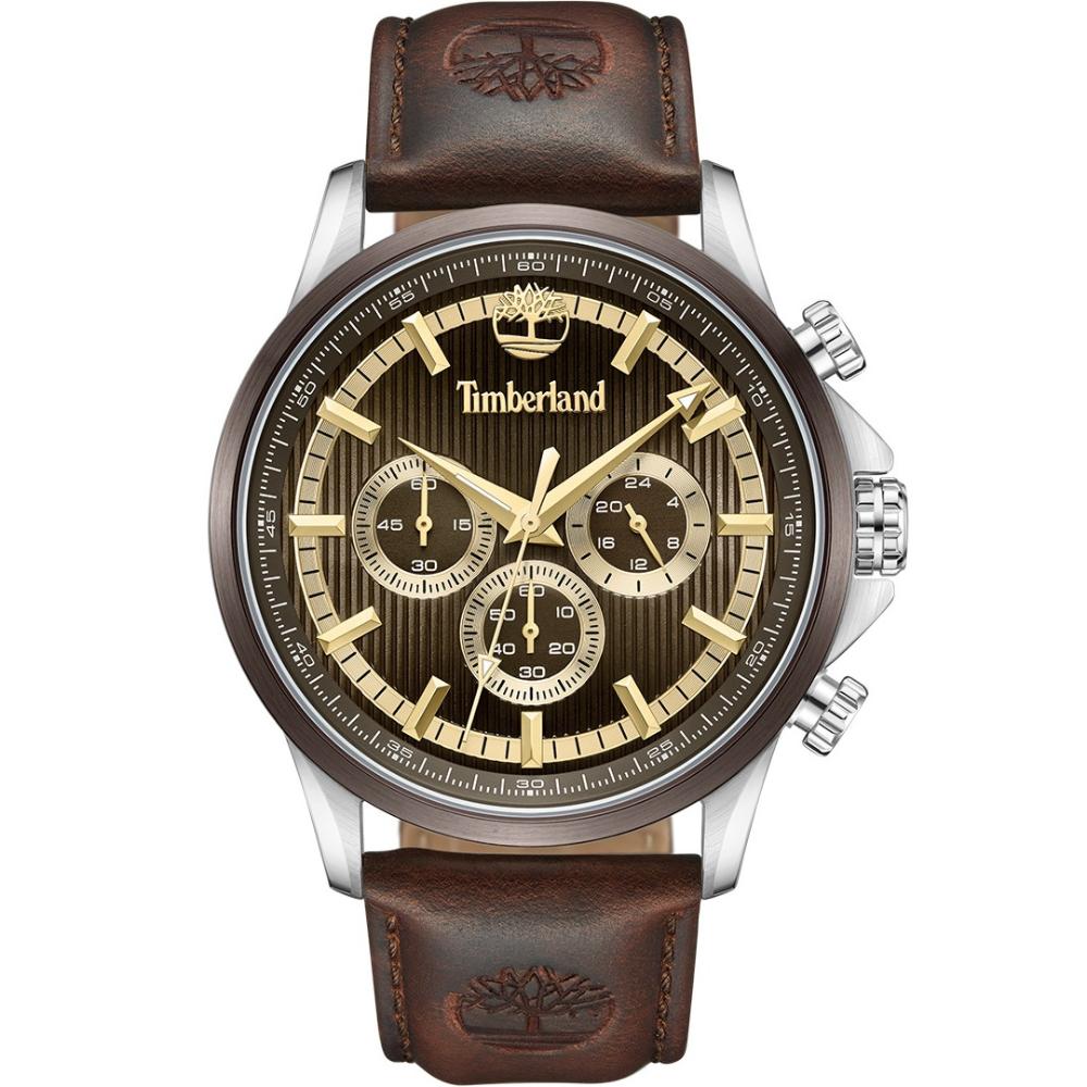 TIMBERLAND Bernardston Chronograph Brown Gold Dial 45mm Silver Stainless Steel Brown Leather Strap TDWGF0054601