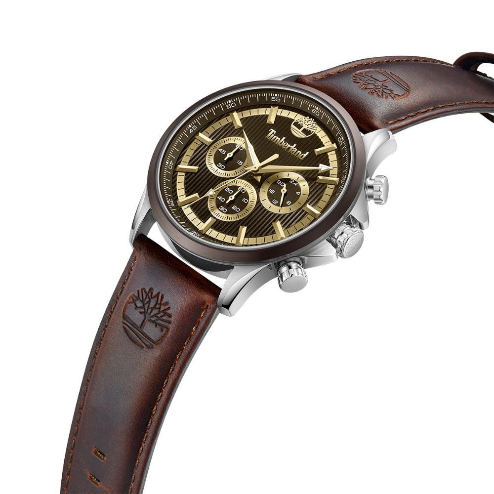 TIMBERLAND Bernardston Chronograph Brown Gold Dial 45mm Silver Stainless Steel Brown Leather Strap TDWGF0054601