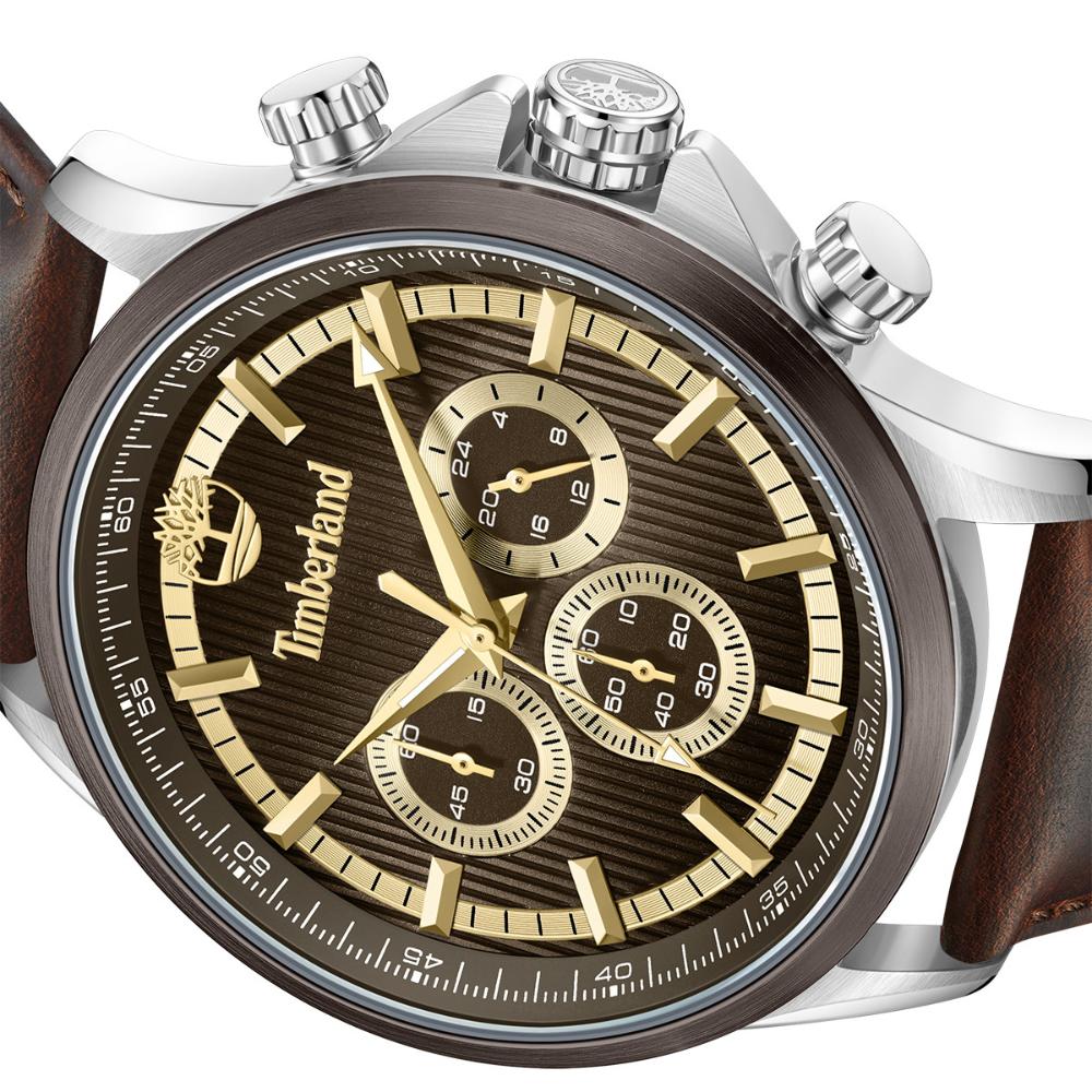 TIMBERLAND Bernardston Chronograph Brown Gold Dial 45mm Silver Stainless Steel Brown Leather Strap TDWGF0054601