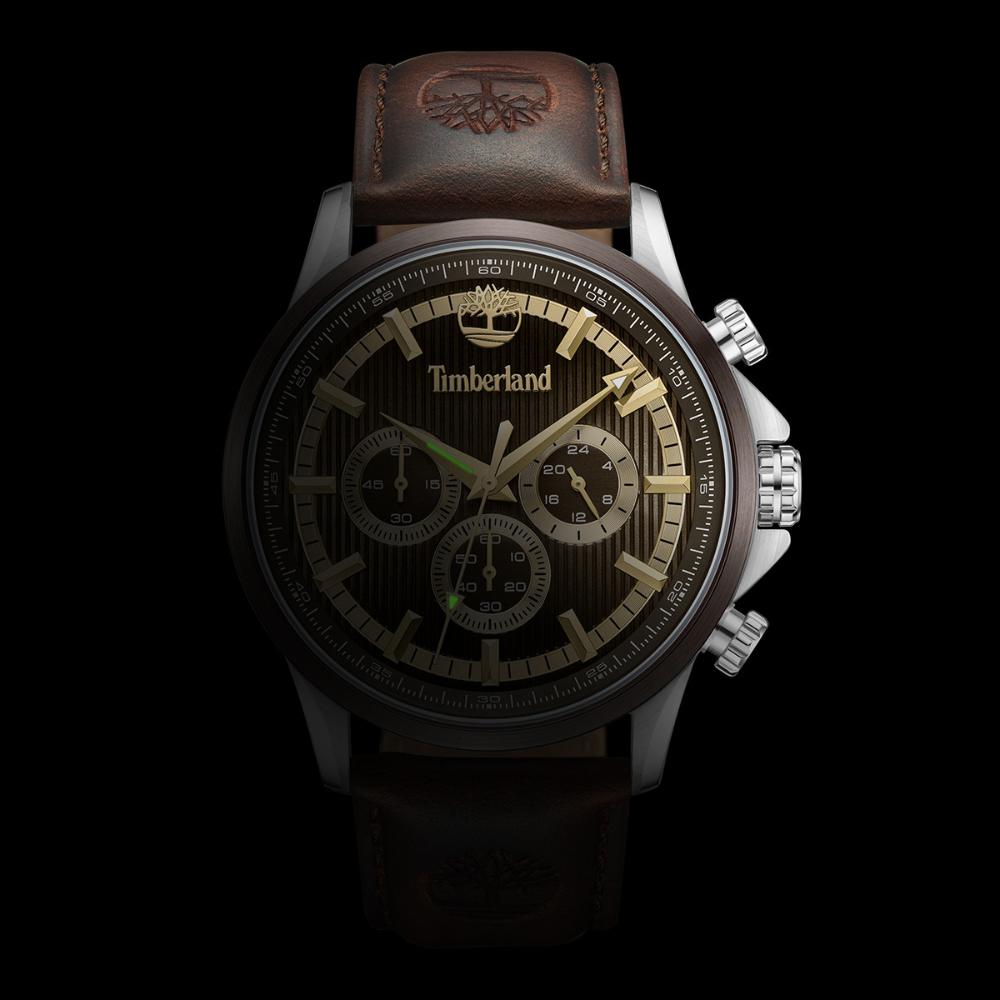 TIMBERLAND Bernardston Chronograph Brown Gold Dial 45mm Silver Stainless Steel Brown Leather Strap TDWGF0054601