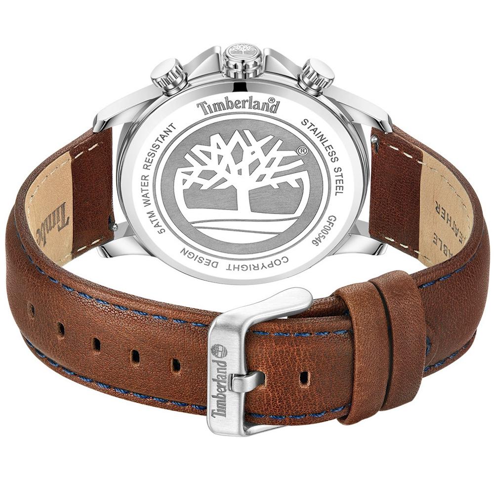 TIMBERLAND Bernardston Chronograph Blue Dial 45mm Silver Stainless Steel Brown Leather Strap TDWGF0054602