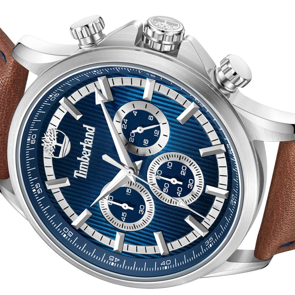 TIMBERLAND Bernardston Chronograph Blue Dial 45mm Silver Stainless Steel Brown Leather Strap TDWGF0054602