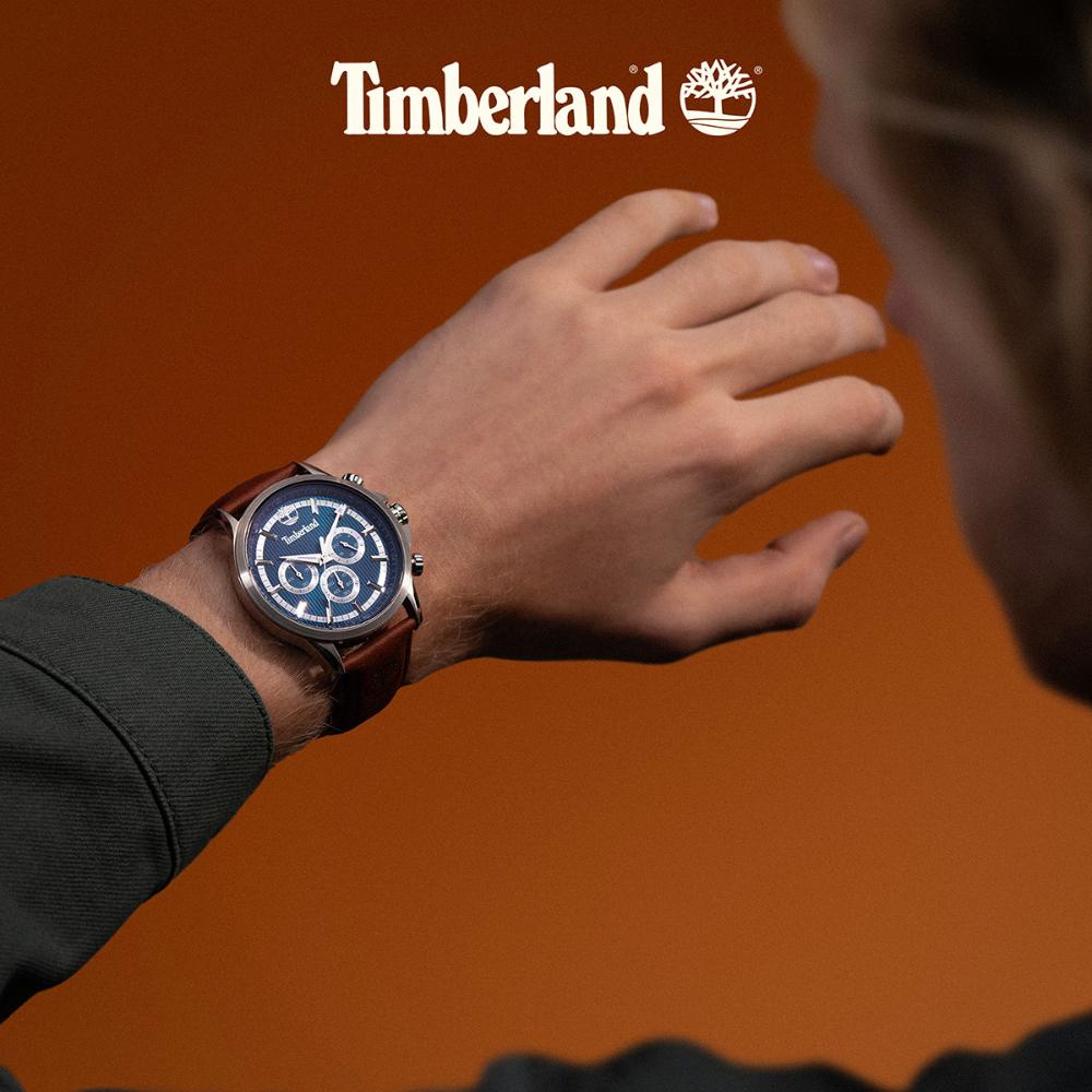 TIMBERLAND Bernardston Chronograph Blue Dial 45mm Silver Stainless Steel Brown Leather Strap TDWGF0054602 - 6