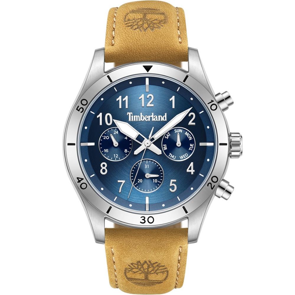 TIMBERLAND Ashmont Multifunction Blue Dial 44mm Silver Stainless Steel Brown Leather Strap TDWGF0054701