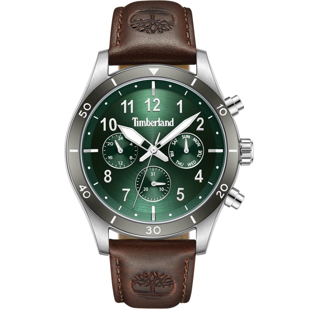 TIMBERLAND Ashmont Multifunction Green Dial 44mm Silver Stainless Steel Brown Leather Strap TDWGF0054702