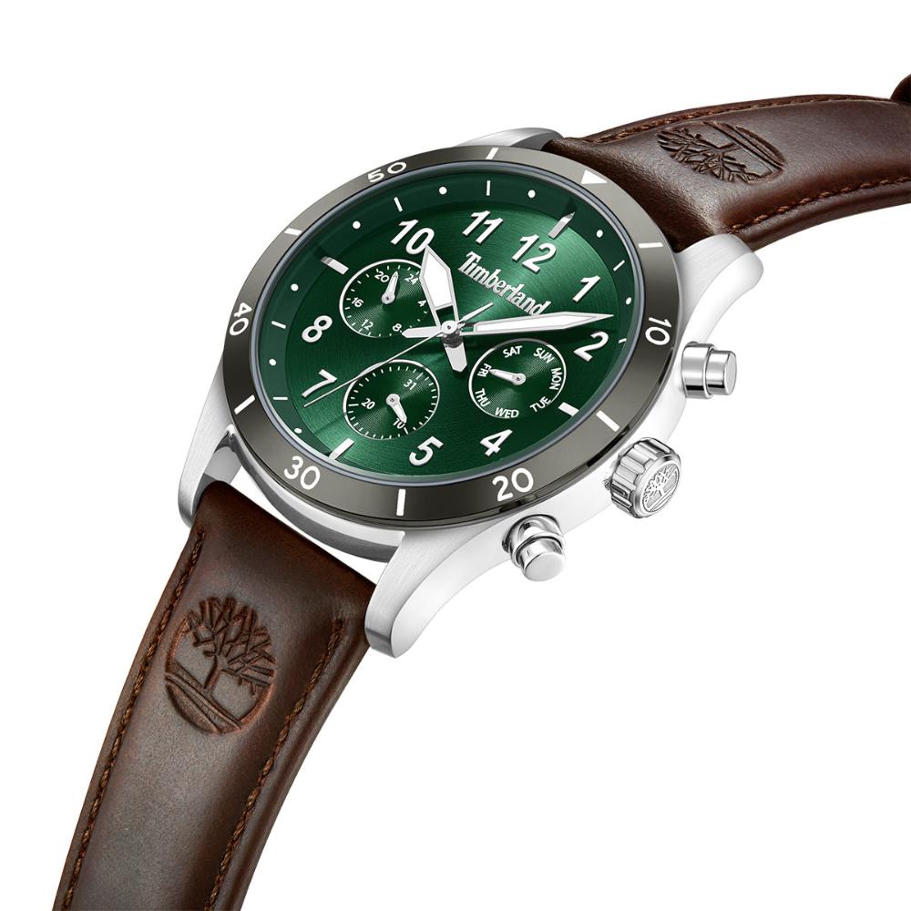 TIMBERLAND Ashmont Multifunction Green Dial 44mm Silver Stainless Steel Brown Leather Strap TDWGF0054702