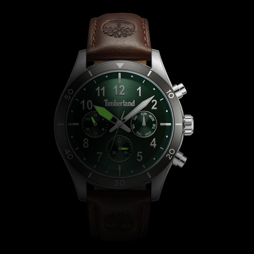 TIMBERLAND Ashmont Multifunction Green Dial 44mm Silver Stainless Steel Brown Leather Strap TDWGF0054702