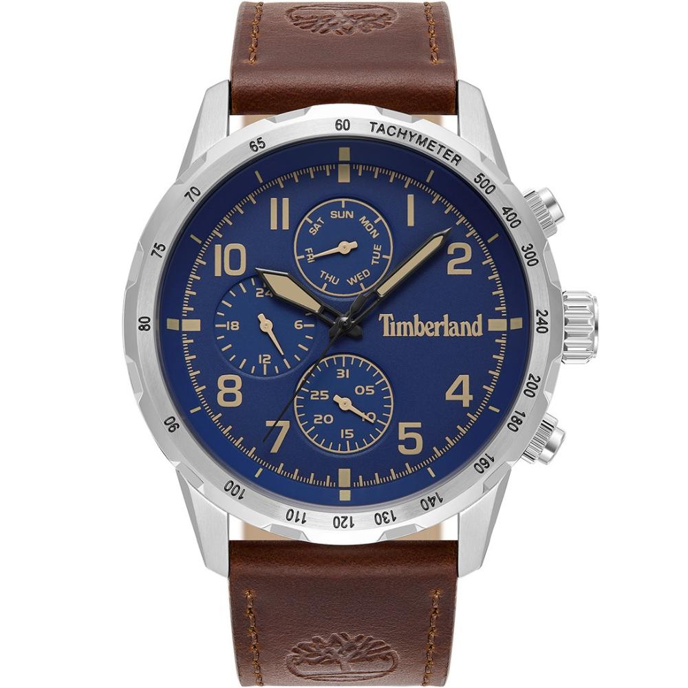 TIMBERLAND Campton Multifunction Blue Dial 44mm Silver Stainless Steel Brown Leather Strap TDWGF0055401