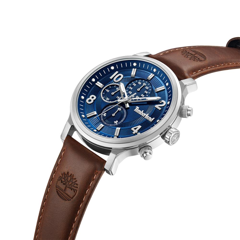 TIMBERLAND Driscoll Chronograph Blue Dial 46mm Silver Stainless Steel Brown Leather Strap TDWGF0055702