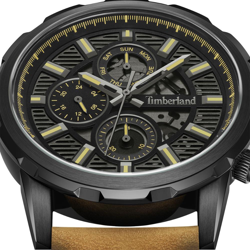 TIMBERLAND Hampton Multifunction Black Dial 46mm Black Stainless Steel Brown Leather Strap TDWGF0056101