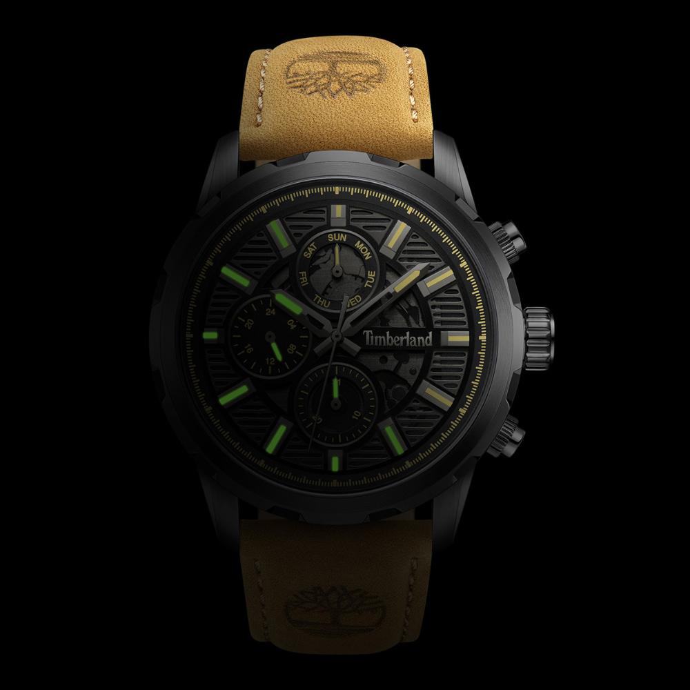 TIMBERLAND Hampton Multifunction Black Dial 46mm Black Stainless Steel Brown Leather Strap TDWGF0056101