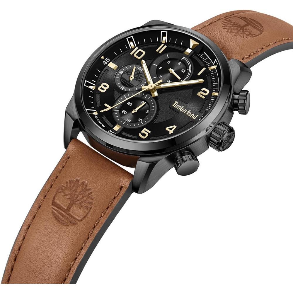 TIMBERLAND Henniker II Multifunction 46mm Black Stainless Steel Brown Leather Strap TDWGF2201102