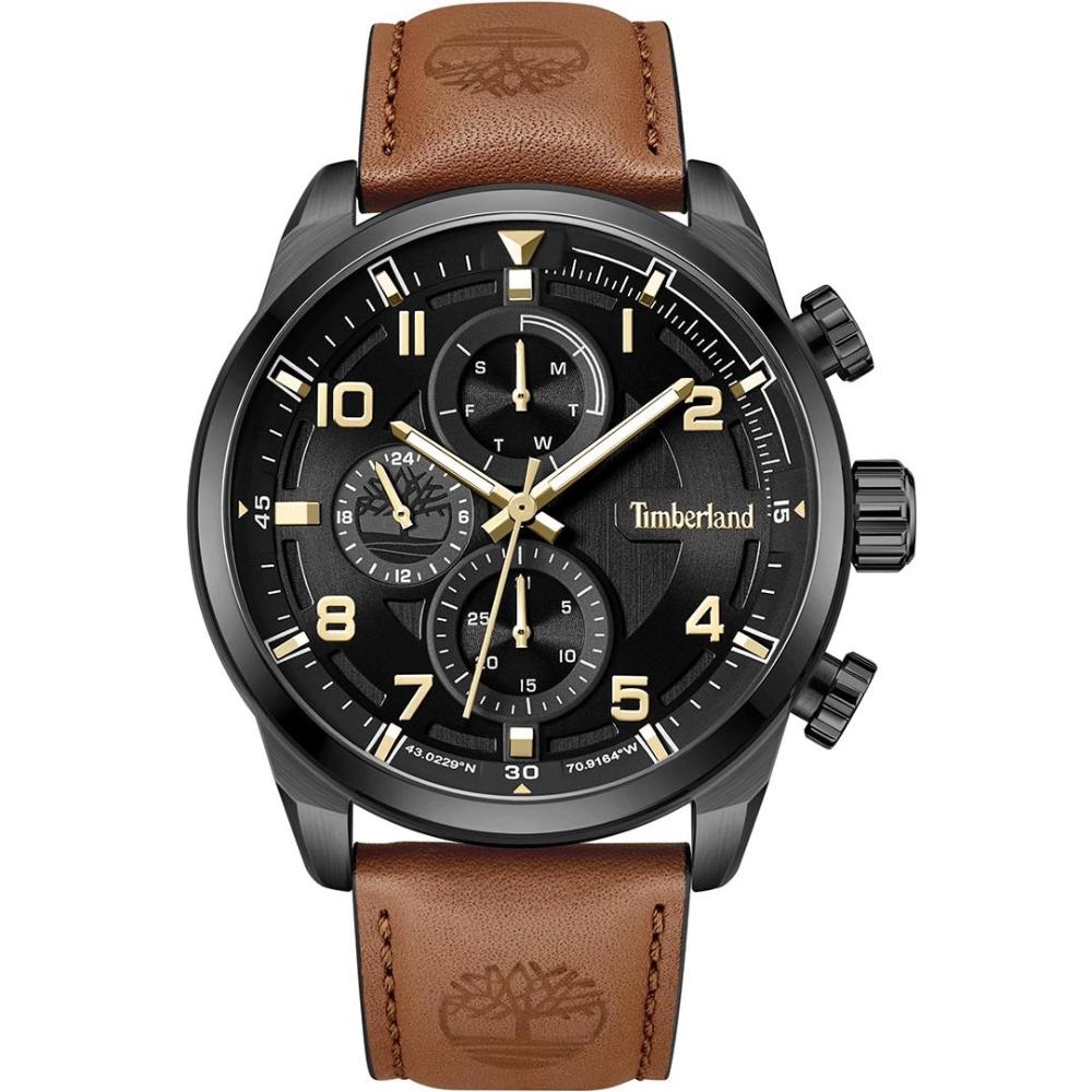 TIMBERLAND Henniker II Multifunction 46mm Black Stainless Steel Brown Leather Strap TDWGF2201102