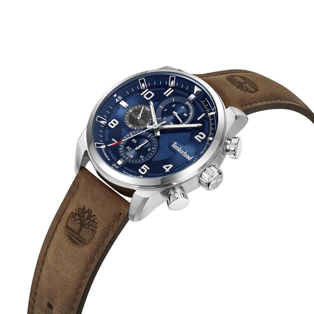 TIMBERLAND Henniker II Multifunction Blue Dial 46mm Silver Stainless Steel Brown Leather Strap TDWGF2201106