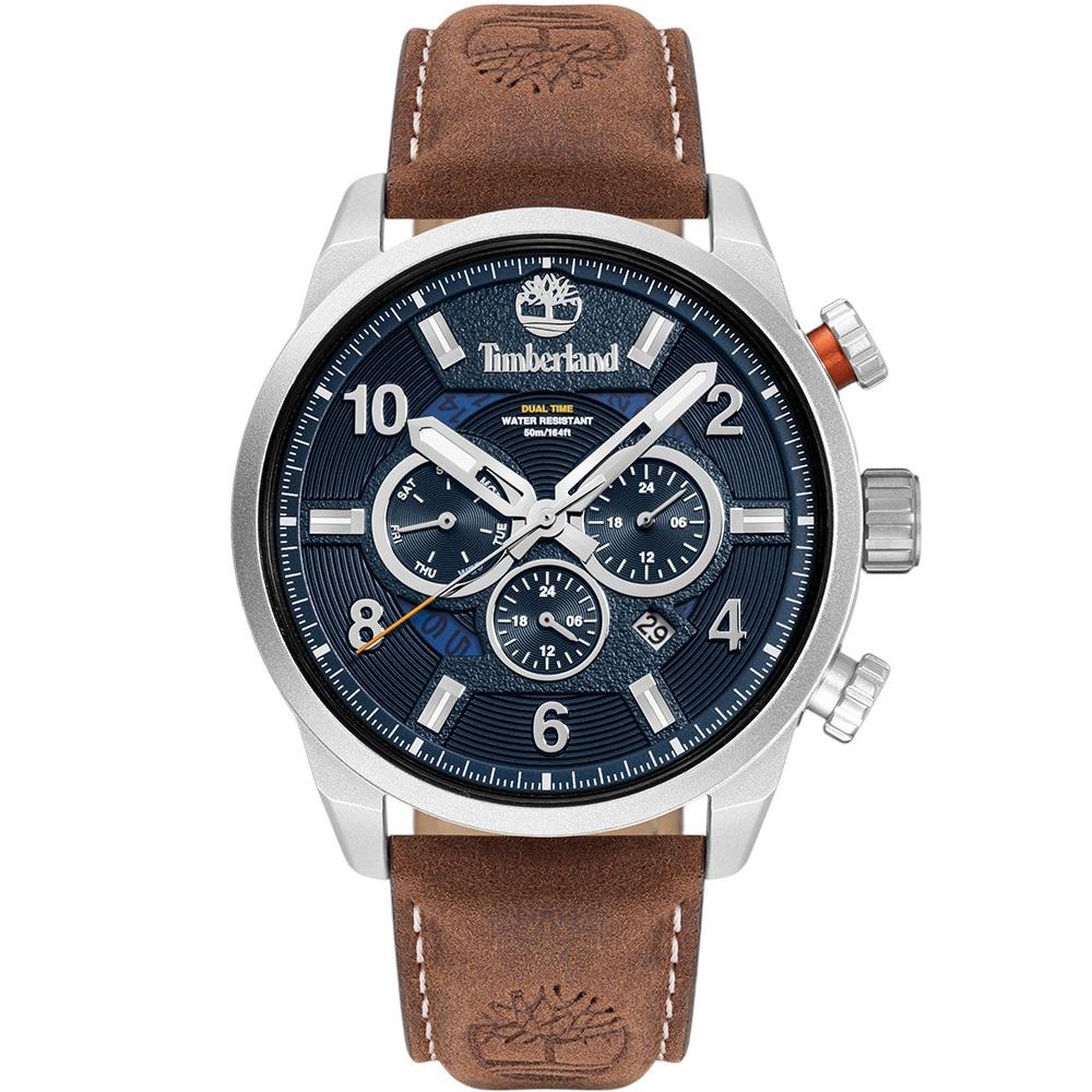 TIMBERLAND Henniker III Multifunction Blue Dial 46mm Silver Stainless Steel Brown Leather Strap TDWGH2100606