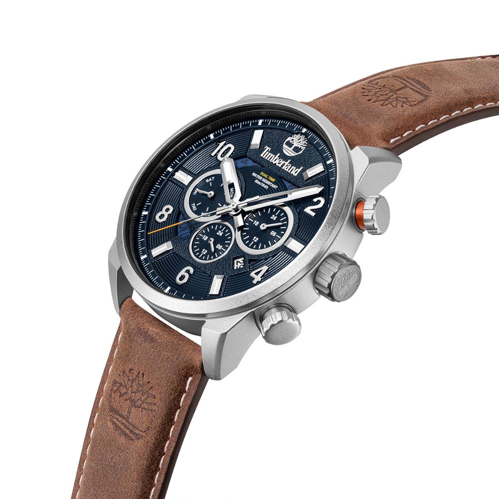 TIMBERLAND Henniker III Multifunction Blue Dial 46mm Silver Stainless Steel Brown Leather Strap TDWGH2100606