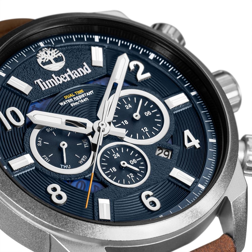 TIMBERLAND Henniker III Multifunction Blue Dial 46mm Silver Stainless Steel Brown Leather Strap TDWGH2100606