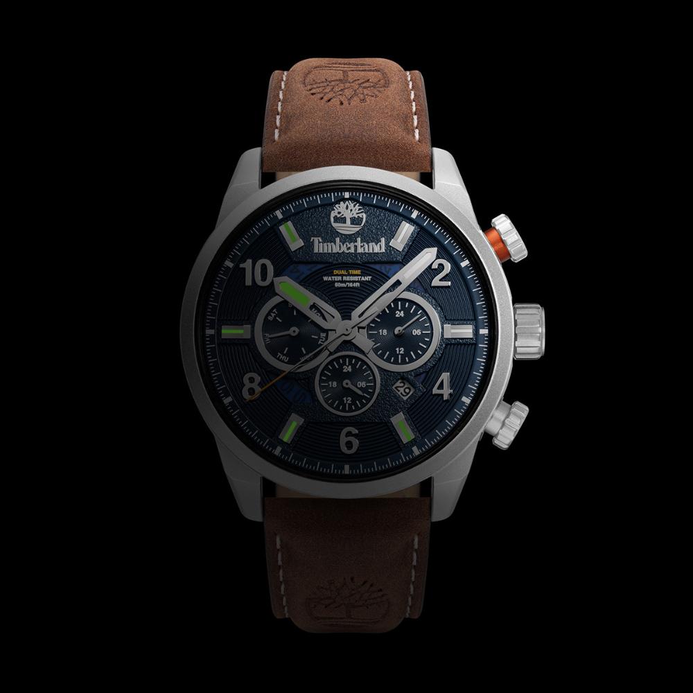 TIMBERLAND Henniker III Multifunction Blue Dial 46mm Silver Stainless Steel Brown Leather Strap TDWGH2100606