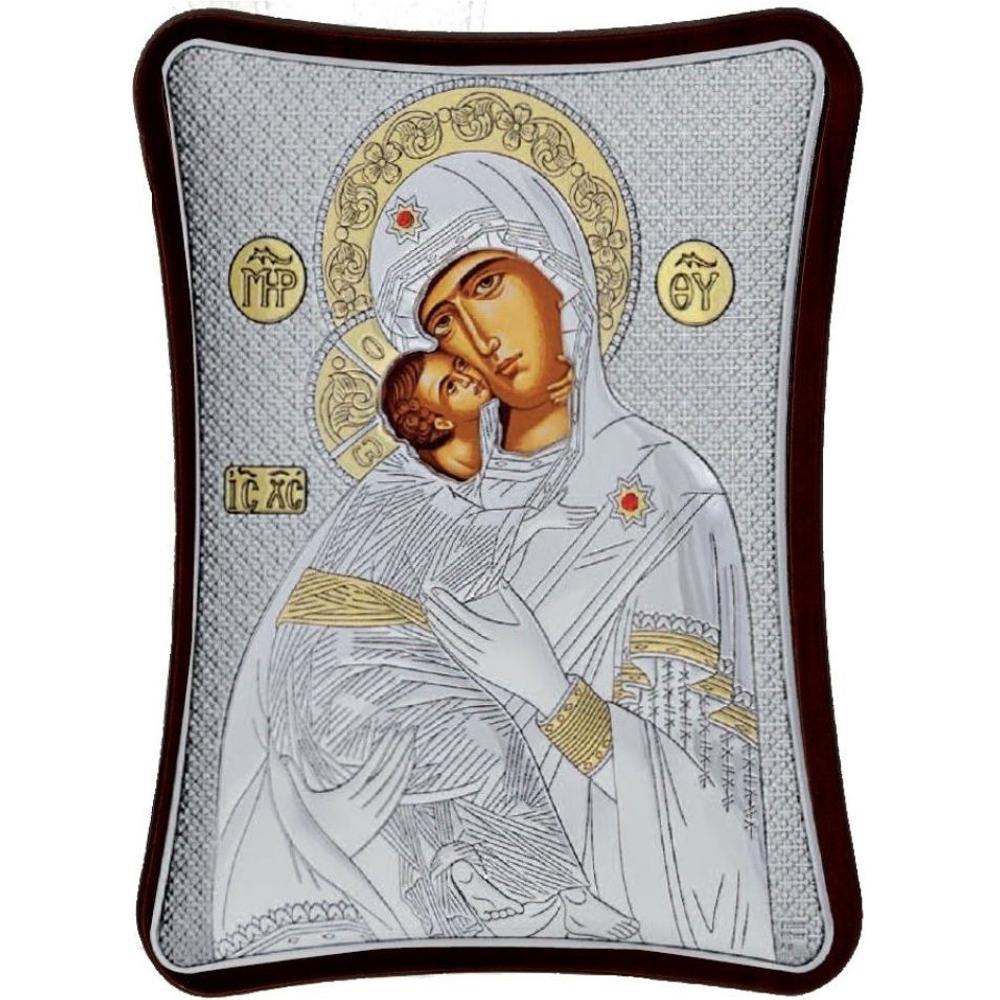 SILVER ICON Virgin Mary of Vladimir (8.5cm x 10cm) MA/E1410/3X