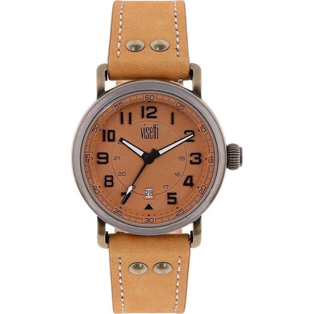 Visetti London Underground Three Hands 46mm Silver Stainless Steel Brown Leather Strap TI-627GL
