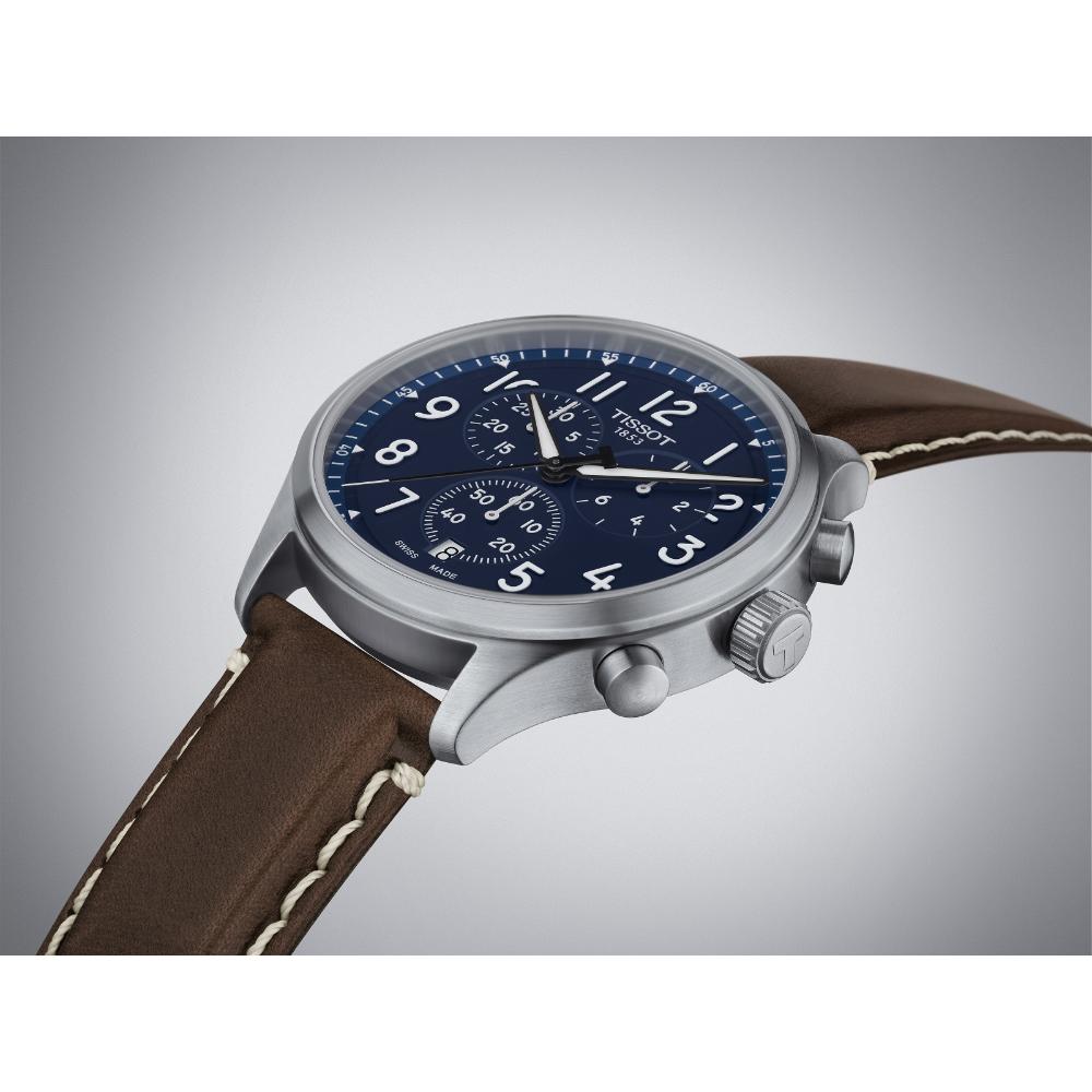 TISSOT XL Vintage Chronograph Blue Dial 45mm Silver Stainless Steel Brown Leather Strap T116.617.16.042.00