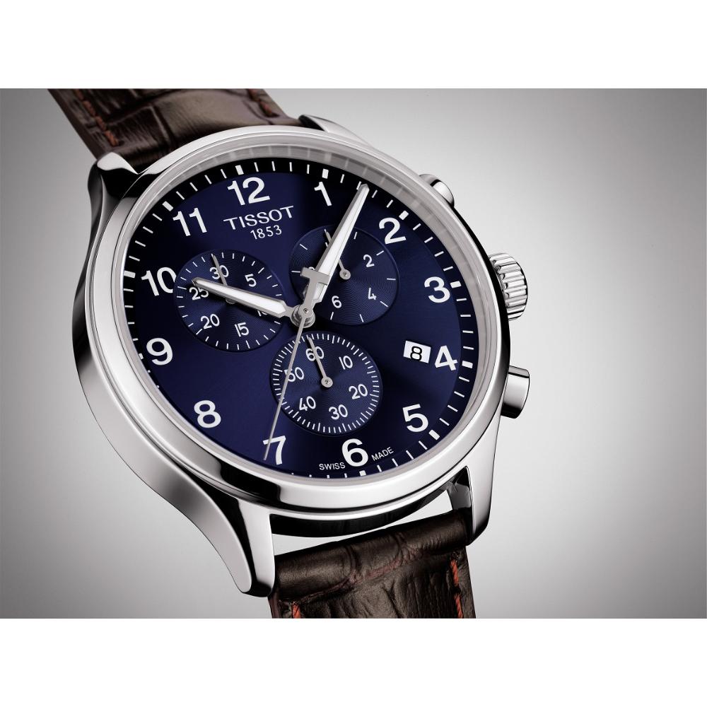 TISSOT XL Classic Chronograph Blue Dial 45mm Silver Stainless Steel Brown Leather Strap T116.617.16.047.00