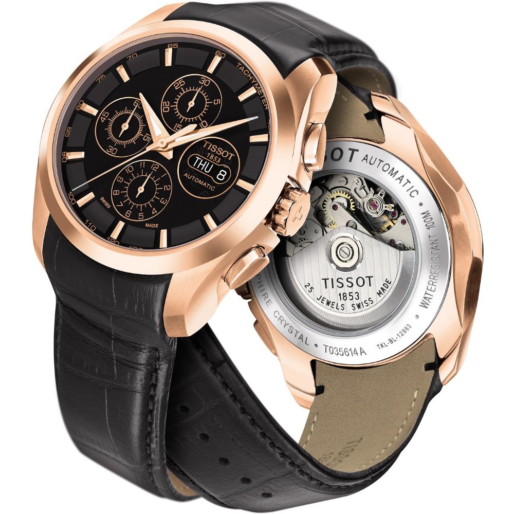 TISSOT Couturier Chronograph Automatic 43mm Rose Gold Stainless Steel Black Leather Strap T035.614.36.051.00