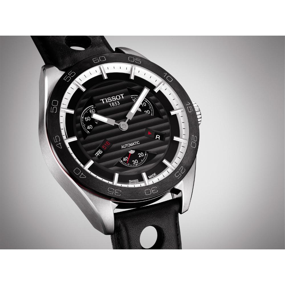 TISSOT PRS 516 Automatic Small Seconds 42mm Silver Stainless Steel Black Leather Strap T100.428.16.051.00