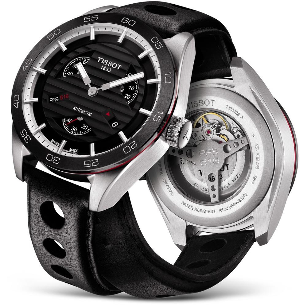 TISSOT PRS 516 Automatic Small Seconds 42mm Silver Stainless Steel Black Leather Strap T100.428.16.051.00