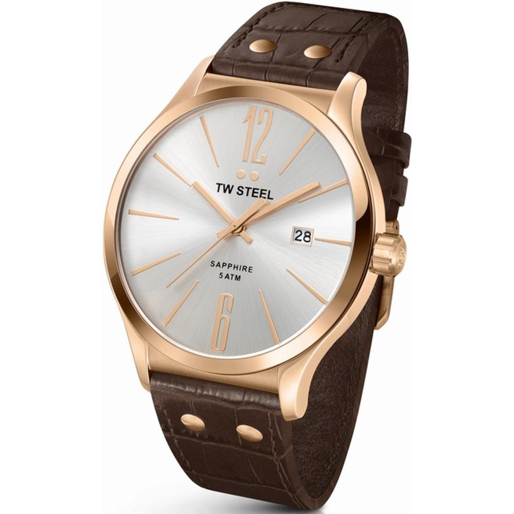 TW STEEL Three Hands 45mm Rose Gold Stainless Steel Brown Leather Strap TW1304