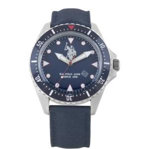 U.S. POLO Three Hands 45mm Silver Stainless Steel Blue Fabric Strap USP4199BK - 13188