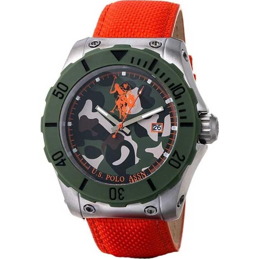 U.S. POLO Three Hands 45mm Silver Stainless Steel Orange Fabric Strap USP4234OR