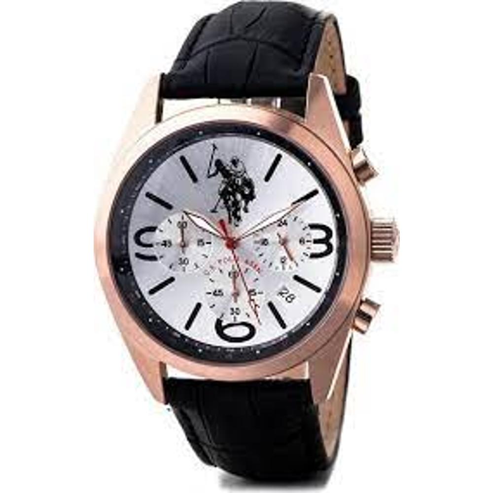 U.S. POLO Chronograph 40mm Rose Gold Stainless Steel Black Leather Strap USP4241BK