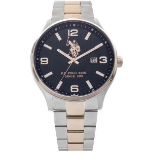 U.S. POLO Herald Three Hands 44mm Two Tone Rose Gold And Silver Stainless Steel Bracelet USP4340BK - 13216