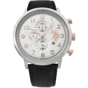 U.S. POLO Varenne Chronograph 44mm Silver Stainless Steel Black Leather Strap USP4354ST - 13223