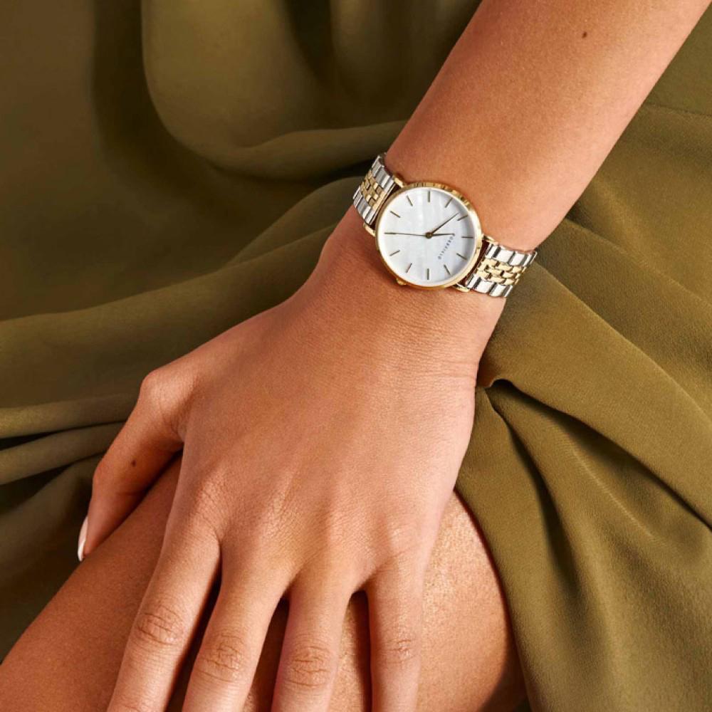 ROSEFIELD The Upper East Side White Pearl Dial 33mm Two Tone Gold Stainless Steel Bracelet UWDSSG-U30