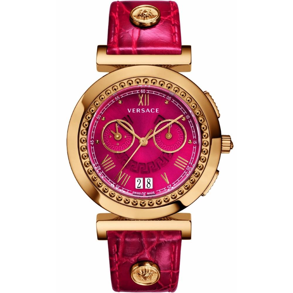 VERSACE Vanity Chronograph 41mm Rose Gold Stainless Steel Red Leather Strap VA9040013
